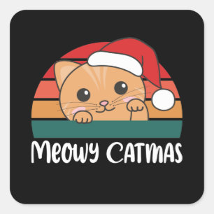 Merry Catmas Funny Cat Christmas Pun Square Sticke Sticker