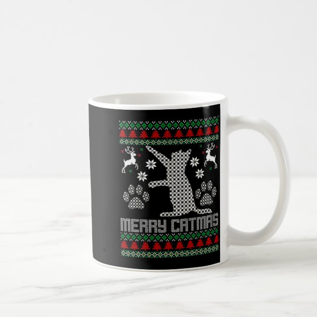 Merry Catmas Funny Cat Christmas Ugly Sweater Men  Coffee Mug (Right)