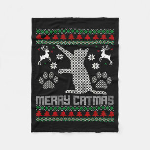 Merry Catmas Funny Cat Christmas Ugly Sweater Men Fleece Blanket