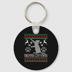 Merry Catmas Funny Cat Christmas Ugly Sweater Men Key Ring