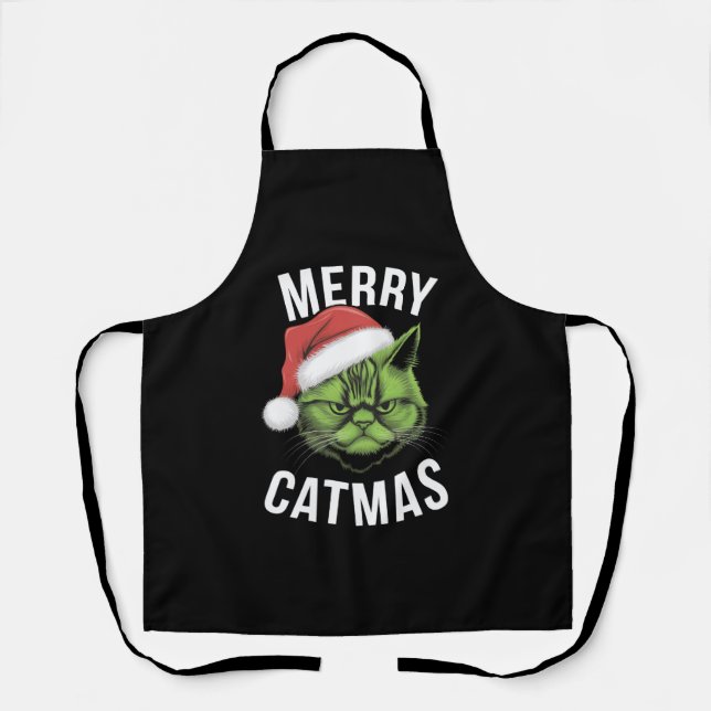 Merry Catmas Funny Cat Lovers Christmas  Apron (Front)