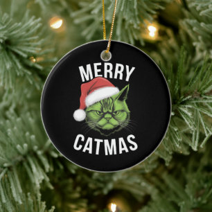 Merry Catmas Funny Cat Lovers Christmas  Ceramic Tree Decoration