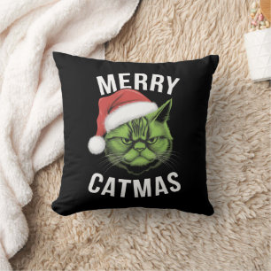 Merry Catmas Funny Cat Lovers Christmas Cushion