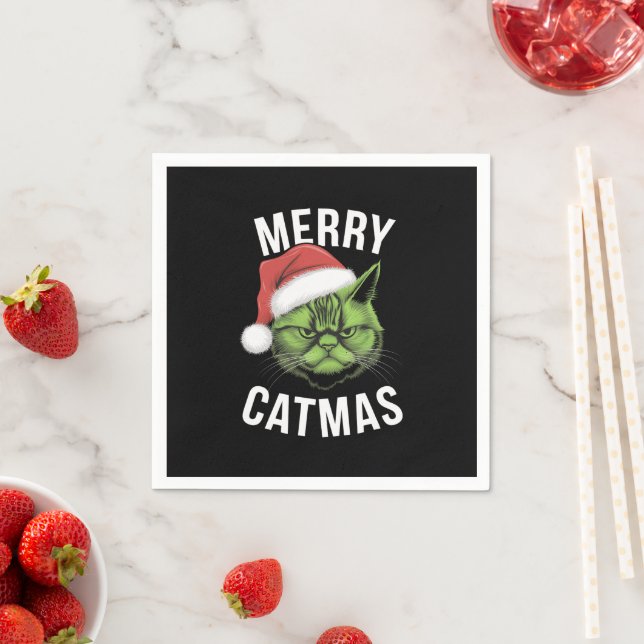 Merry Catmas Funny Cat Lovers Christmas  Napkin (Insitu)