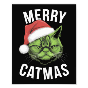 Merry Catmas Funny Cat Lovers Christmas Photo Print