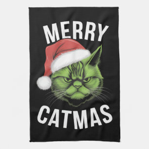 Merry Catmas Funny Cat Lovers Christmas  Tea Towel