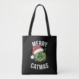 Merry Catmas Funny Cat Lovers Christmas Tote Bag
