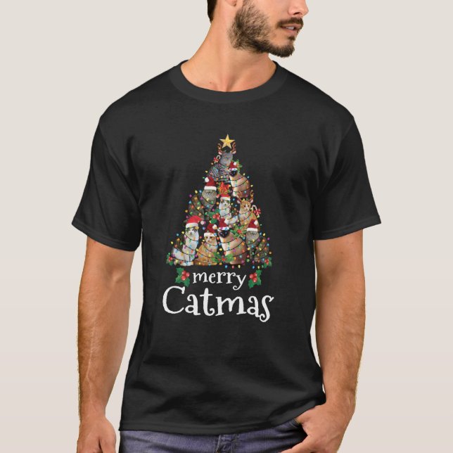 Merry Catmas Funny Cat Mom Cat Dad Christmas Cat S T-Shirt (Front)