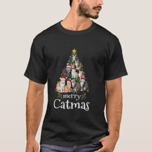 Merry Catmas Funny Cat Mum Cat Dad Christmas Tree  T-Shirt