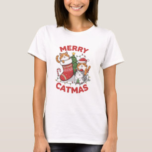 Merry Catmas Funny Cat Mum Christmas Tree cute Cat T-Shirt