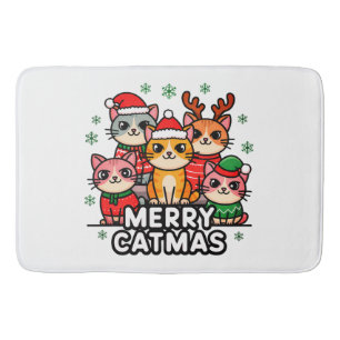 Merry Catmas Funny Christmas Bath Mat