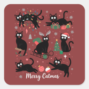 Merry Catmas Funny Christmas Black Cat Lover Square Sticker