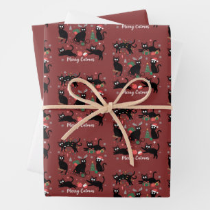 Merry Catmas Funny Christmas Black Cat Lover Wrapping Paper Sheet