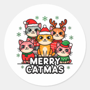 Merry Catmas Funny Christmas Classic Round Sticker