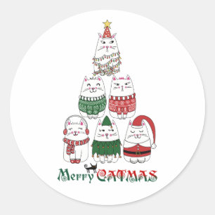 Merry Catmas Funny Christmas Kitten Classic Round Sticker
