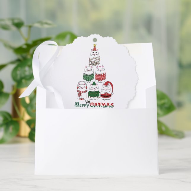 Merry Catmas Funny Christmas Kitten Tree Decoration Card (Envelope)