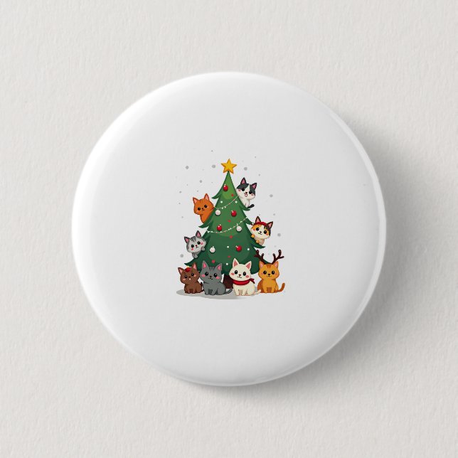 Merry Catmas Funny Christmas Tree, Cats Xmas Meow  6 Cm Round Badge (Front)