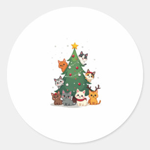 Merry Catmas Funny Christmas Tree, Cats Xmas Meow  Classic Round Sticker