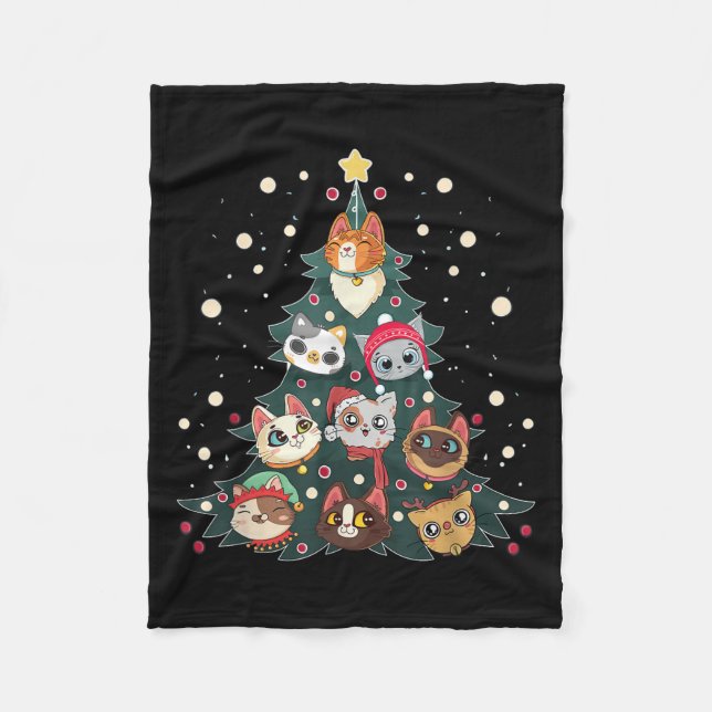 Merry Catmas Funny Christmas Tree, Cats Xmas Meow  Fleece Blanket (Front)