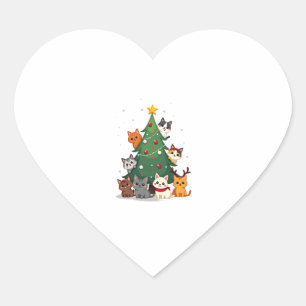 Merry Catmas Funny Christmas Tree, Cats Xmas Meow  Heart Sticker