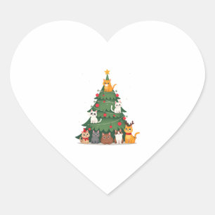 Merry Catmas Funny Christmas Tree, Cats Xmas Meow  Heart Sticker
