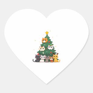 Merry Catmas Funny Christmas Tree, Cats Xmas Meow  Heart Sticker