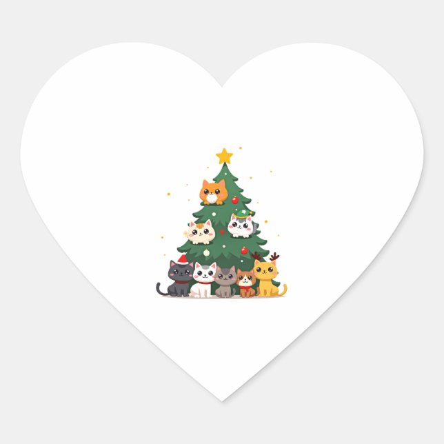Merry Catmas Funny Christmas Tree, Cats Xmas Meow  Heart Sticker (Front)