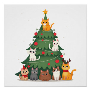 Merry Catmas Funny Christmas Tree, Cats Xmas Meow Poster