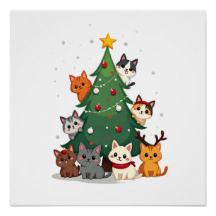 Merry Catmas Funny Christmas Tree, Cats Xmas Meow Poster