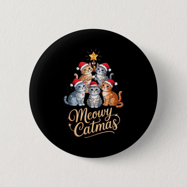 Merry Catmas Funny Christmas Tree Matching Meowy X 6 Cm Round Badge (Front)