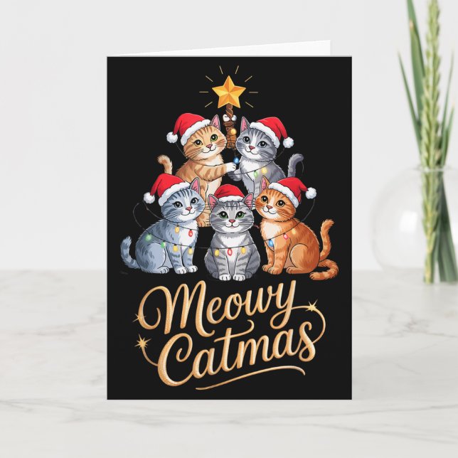 Merry Catmas Funny Christmas Tree Matching Meowy X Card (Front)