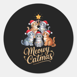 Merry Catmas Funny Christmas Tree Matching Meowy X Classic Round Sticker