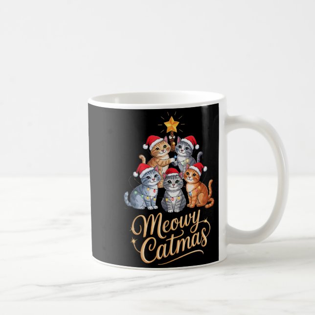 Merry Catmas Funny Christmas Tree Matching Meowy X Coffee Mug (Right)