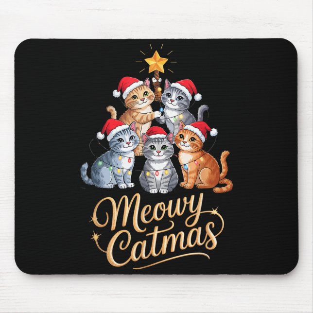 Merry Catmas Funny Christmas Tree Matching Meowy X Mouse Mat (Front)