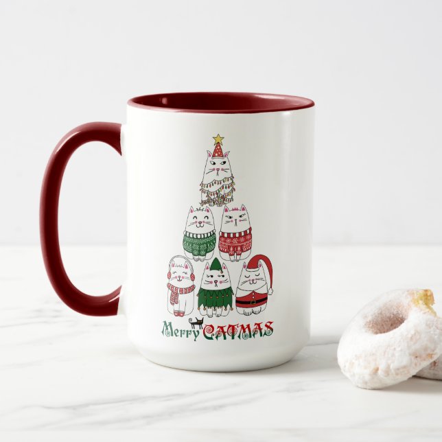 Merry Catmas Funny Meowy Christmas Kitten Mug (With Donut)