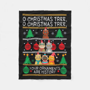 Merry Catmas Funny O Christmas Tree, Cat Xmas Meow Fleece Blanket