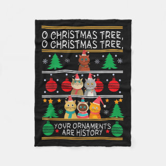 Merry Catmas Funny O Christmas Tree, Cat Xmas Meow Fleece Blanket
