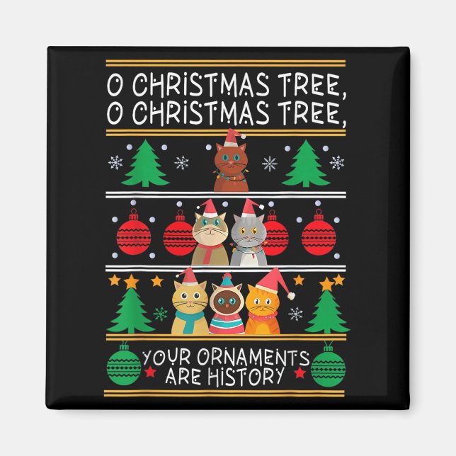 Merry Catmas Funny O Christmas Tree, Cat Xmas Meow Magnet (Front)