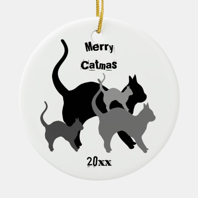 Merry Catmas holiday cats Ceramic Tree Decoration (Front)