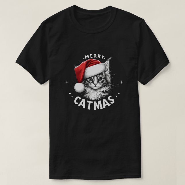Merry Catmas Maine Coon Christmas T-Shirt (Design Front)