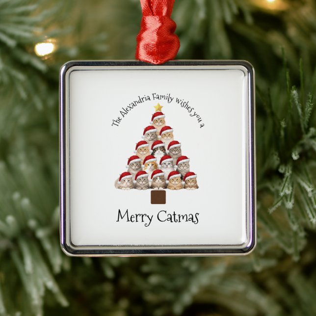 Merry Catmas Personalized Family Christmas Holiday Metal Tree Decoration (Tree)