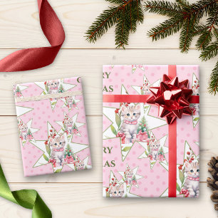 Merry Catmas Pink Christmas Cat  Wrapping Paper