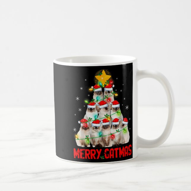 Merry Catmas Santa Birman Cats Christmas Tree Ligh Coffee Mug (Right)
