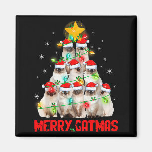 Merry Catmas Santa Birman Cats Christmas Tree Ligh Magnet