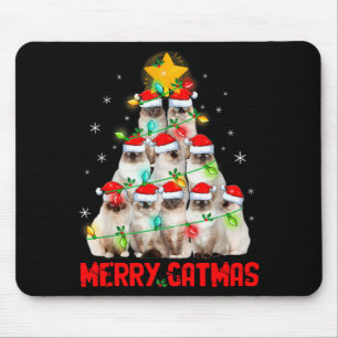 Merry Catmas Santa Birman Cats Christmas Tree Ligh Mouse Mat