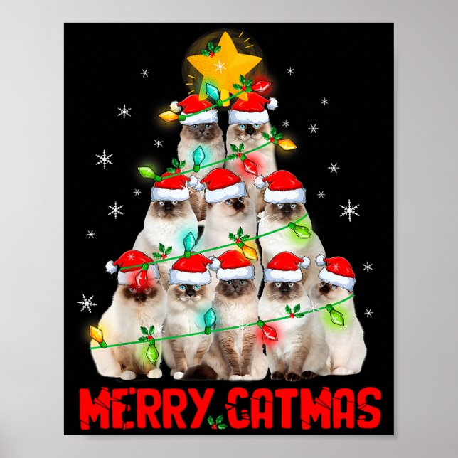 Merry Catmas Santa Birman Cats Christmas Tree Ligh Poster (Front)