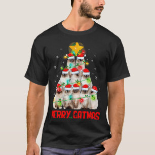 Merry Catmas Santa Birman Cats Christmas Tree Ligh T-Shirt