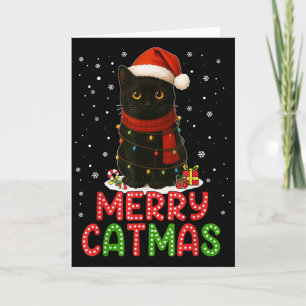 Merry Catmas Santa Hat Funny Black Cat Christmas W Card