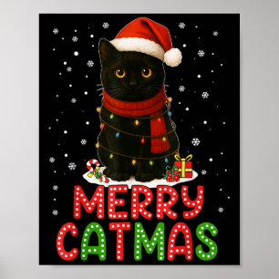 Merry Catmas Santa Hat Funny Black Cat Christmas W Poster