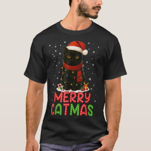 Merry Catmas Santa Hat Funny Black Cat Christmas W T-Shirt
